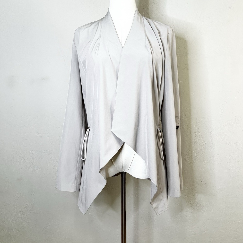 GARNET HILL Jacket Roll‎ Tab Sleeve Open Front Light Drawstring Beige Size Small
